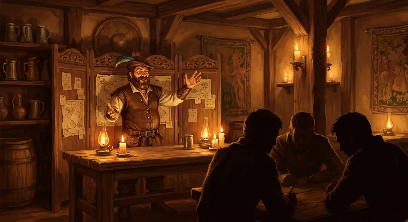 Guardián de Historias narrando una aventura de rol en la posada